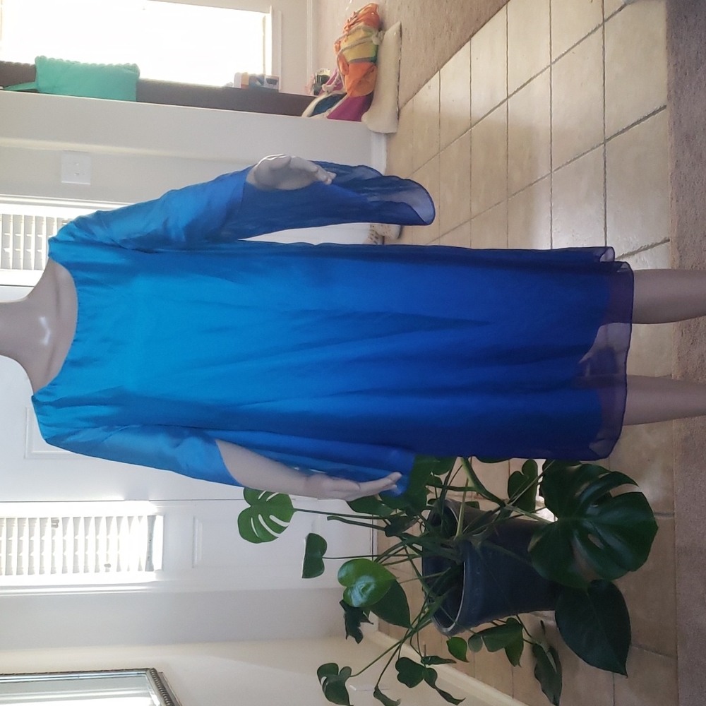 Elegant shimmery ombre flutter split long sleeve shift party dress